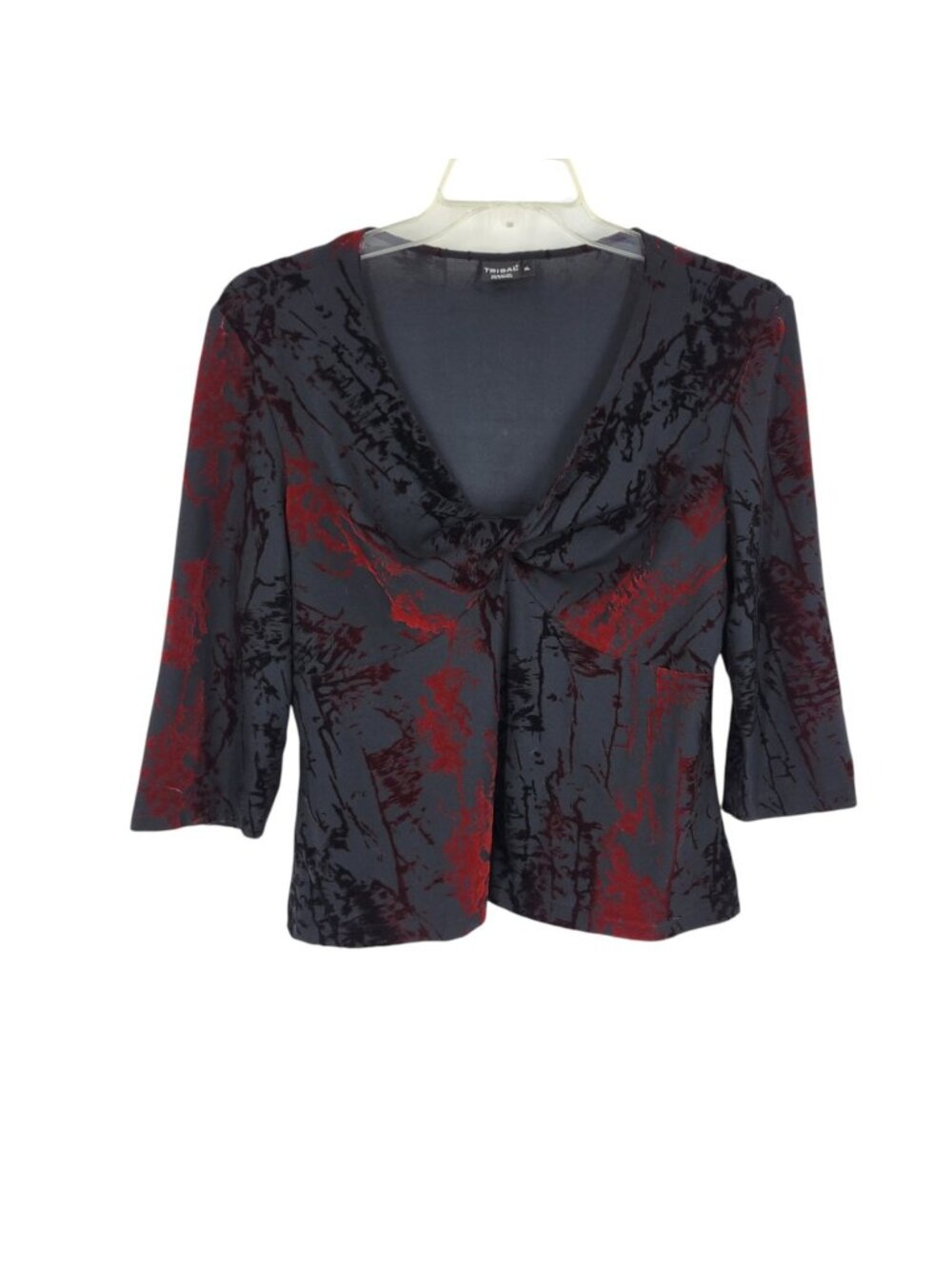 Tribal XL Velvet Burnout Top Twist Front Artsy Abstract 3/4 Sleeve Whimsigoth